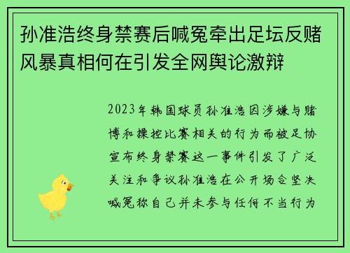 孙准浩终身禁赛后喊冤牵出足坛反赌风暴真相何在引发全网舆论激辩